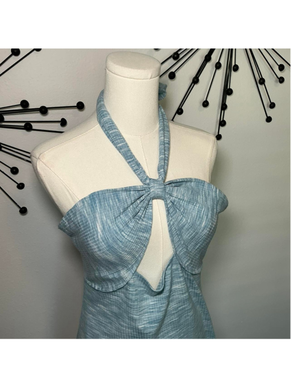 Forever 21 blue halter cutout mini dress open front tie neck - Picture 2 of 4